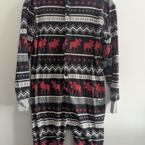 Lazy One Adult Unisex Pajama- Red and Black Moose Pattern
